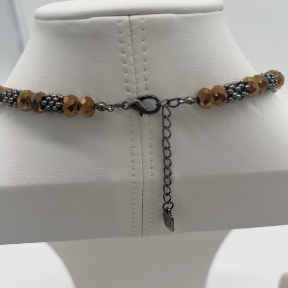 You & I Beaded Necklace & Earrings Set – Bronze Faceted Glass & Silver-Tone - Picture 4 of 8